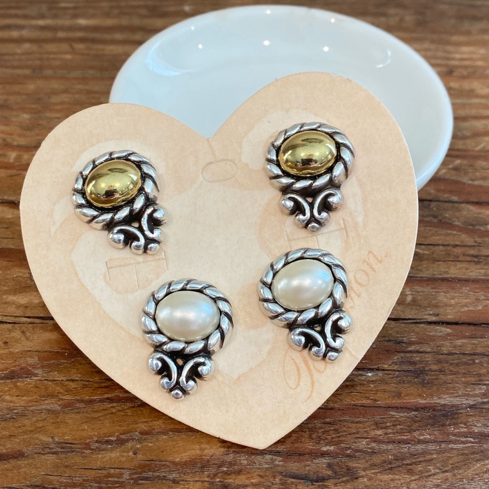 2 pairs Brighton Moon Glow stud earrings - pearl and two-tone
